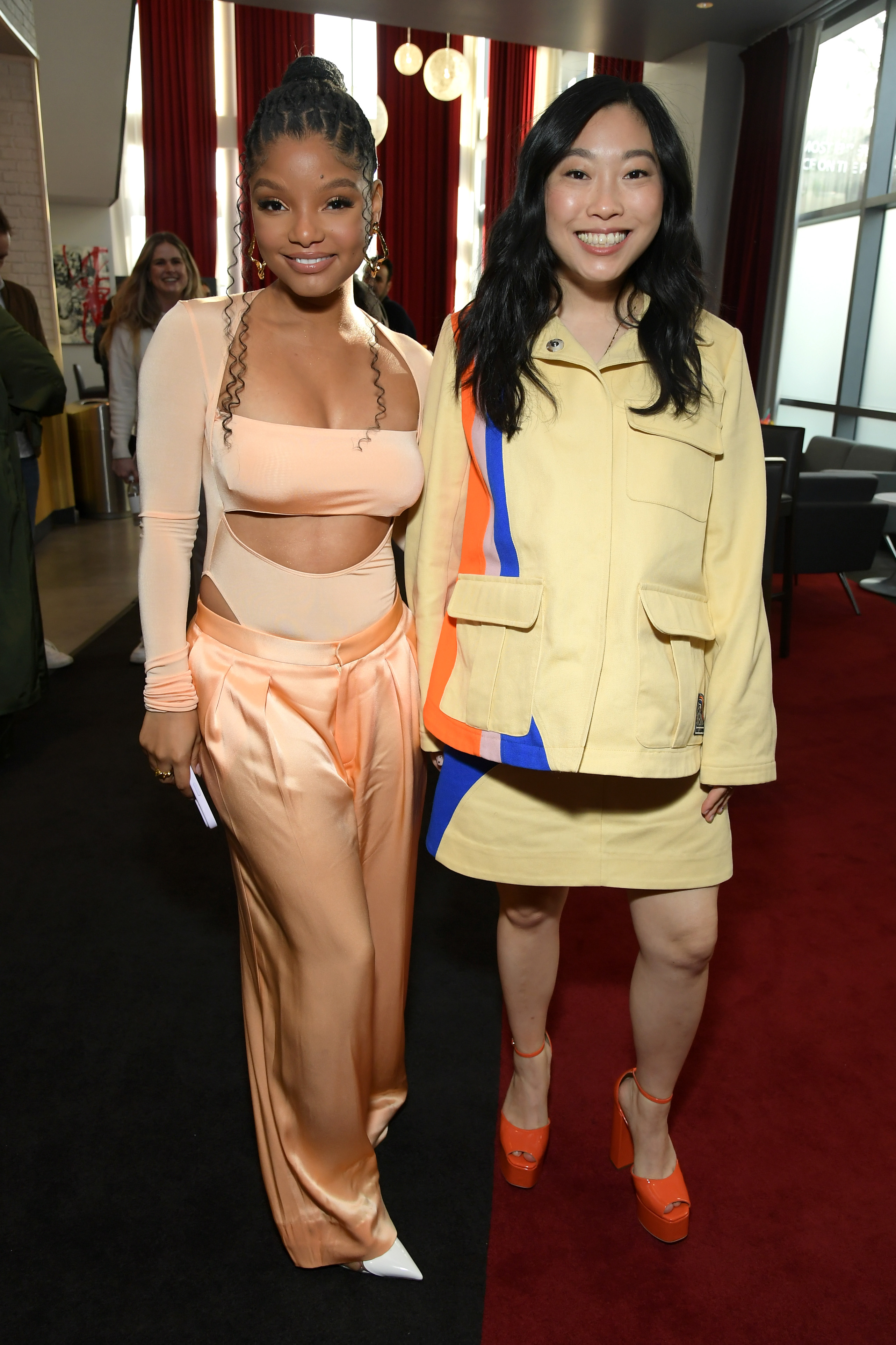 Halle Bailey and  Awkwafina attend the 2023 Nickelodeon Kids' Choice Awards at Microsoft Theater on March 04, 2023 in Los Angeles, California. (Photo by Charley Gallay/Getty Images for Nickelodeon)